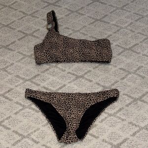 Cheetah Print One-Shoulder Bikini Set